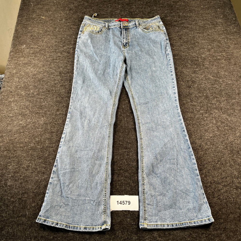Cosmopolitan Jeans Womens 14 Blue Denim Cotton Stretch Studded Flare Leg Outdoor
